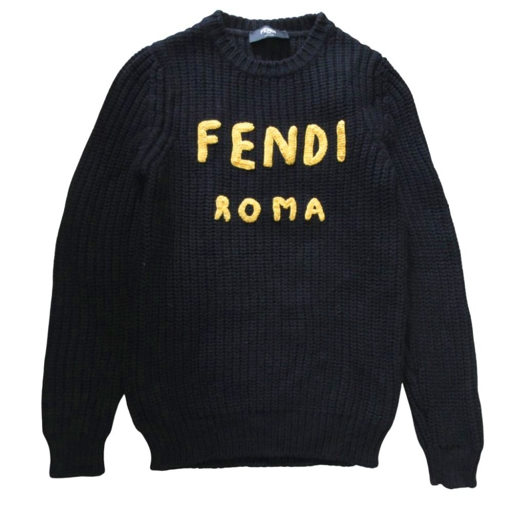 フェンディ FENDI Embroidered Roma Logo Wool Knit Sweater ロゴ刺繍
