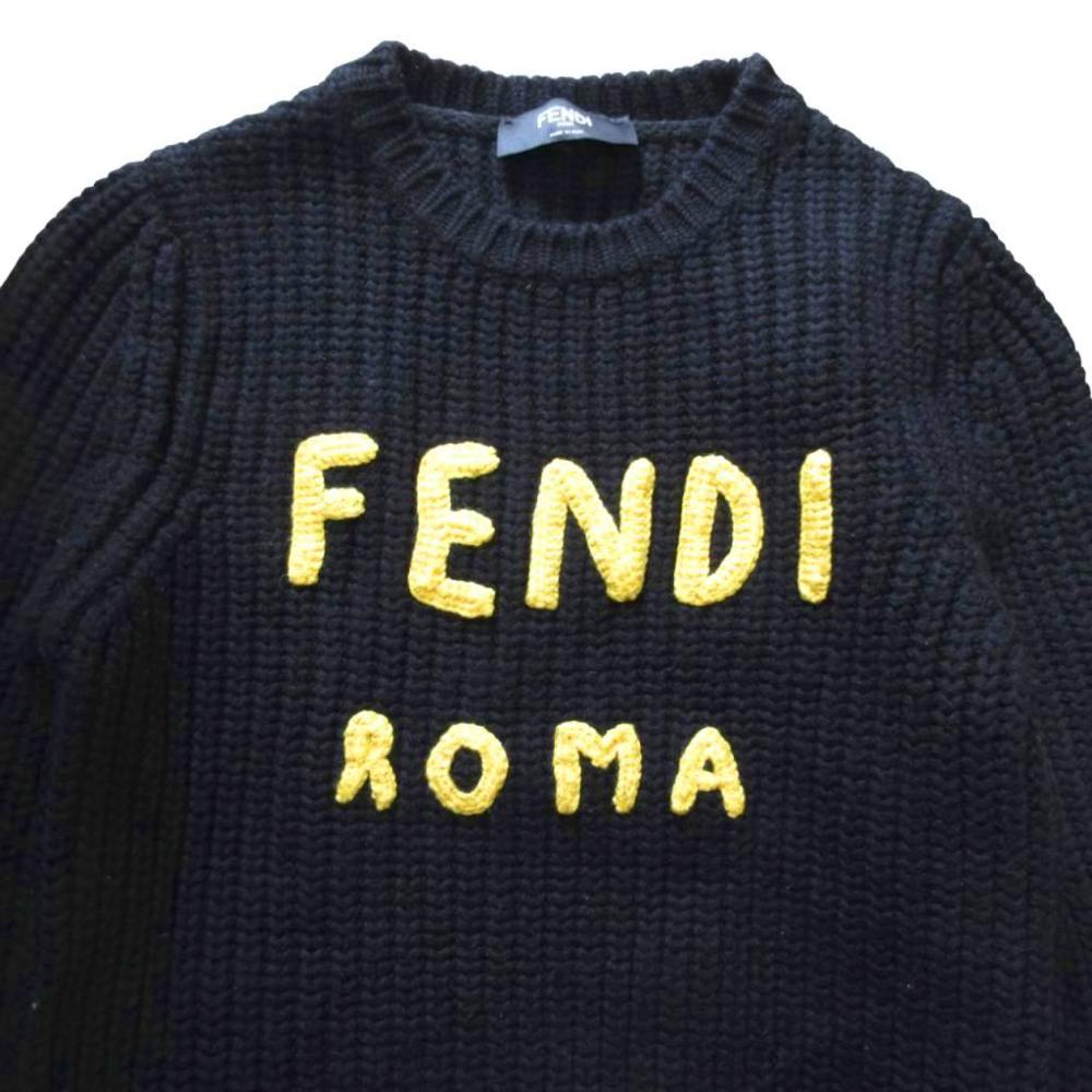 フェンディ FENDI Embroidered Roma Logo Wool Knit Sweater ロゴ刺繍