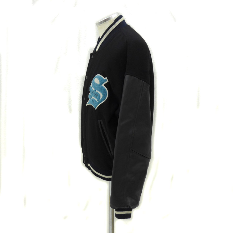 ステューシー STUSSY BIG4 袖革 スタジャン USA 黒 ブラック L ☆AA 
