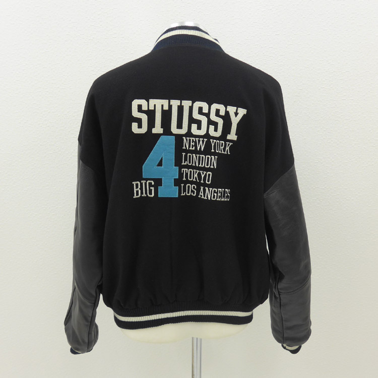 ステューシー STUSSY BIG4 袖革 スタジャン USA 黒 ブラック L ☆AA 