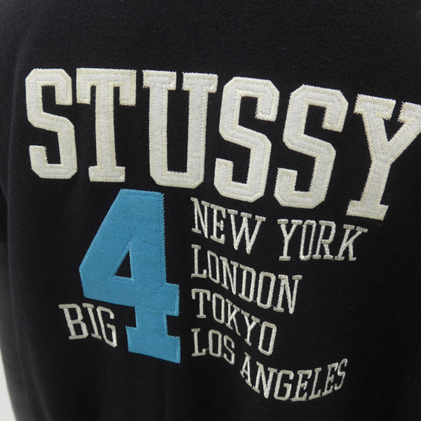 ステューシー STUSSY BIG4 袖革 スタジャン USA 黒 ブラック L ☆AA 
