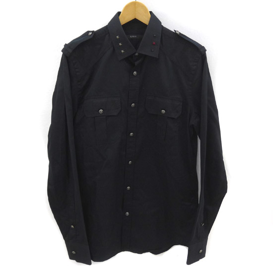 グッチ GUCCI シャツ スター スタッズ ミリタリー 黒 サイズ 40 15 3/4 