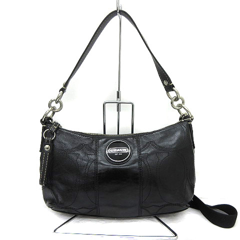COACH パテントレザー バンド ショルダーバッグ 黒点数個2WAY レッド系 