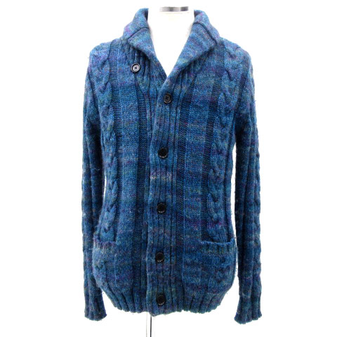 ポールスミス Paul Smith ケーブルニットカーディガン ショールカラー ウール アルパカ混 ミックス ブルー 青系 L m メンズ 100 ベクトルパーク