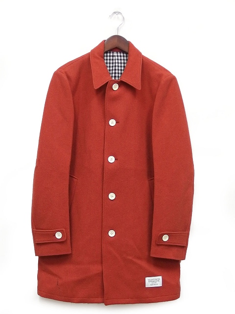 ワコマリア Wacko Maria コート ロング 長袖 ウール 13aw Woolrich バルカラー ステンカラー 無地 ギンガムチェック裏地 M オレンジ 朱色 K メンズ 101 ベクトルパーク