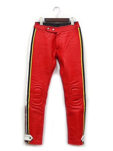 ドルチェ ガッバーナ ドルガバ Dolce Gabbana パンツ レザーパンツ バイカー サイドライン 裾ジッパー 革パンツ 22 レッド 赤 K メンズ 101 ベクトルパーク