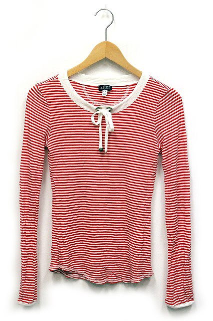 国内正規 アルマーニ ジーンズ Armani Jeans Tシャツ カットソー ボーダー 長袖 マリン クルーネック リボン 36 レッド ホワイト 赤 白 K レディース 101 ベクトルパーク