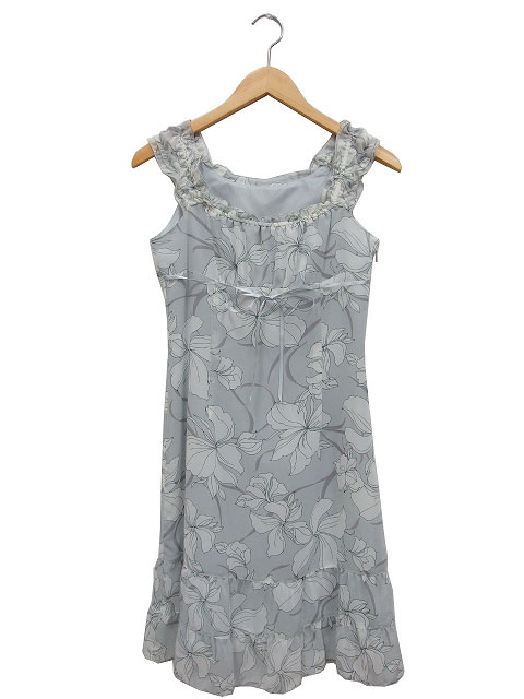 Louise ワンピース ノースリーブ 花柄 総柄 シフォン リボン ひざ丈 11ar グレー Ct レディース 101 ベクトルパーク