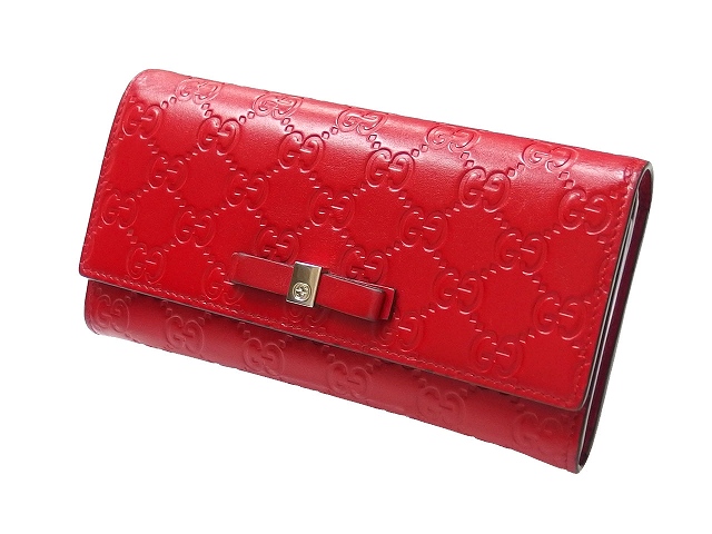 グッチ Gucci 長財布 二つ折り グッチシマ レザー リボン 3679 レッド 赤 K レディース 101 ベクトルパーク
