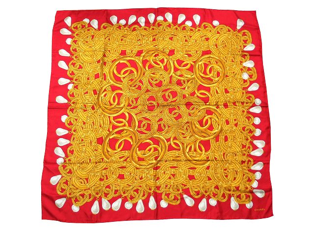 シャネル CHANEL スカーフ 大判 シルク100％ ココマーク パール  