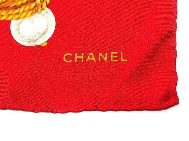 シャネル CHANEL スカーフ 大判 シルク100％ ココマーク パール 
