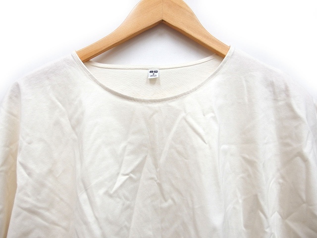ユニクロ Uniqlo Tシャツ カットソー トップス 半袖 ポンチョ風 ドルマン 無地 コットン 綿 M キナリ C レディース 101 ベクトルパーク