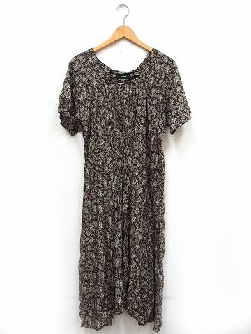 ズッカ Zucca ワンピース ロング 半袖 丸首 タック フレアー 総柄 M ブラウン 茶 C レディース 101 ベクトルパーク