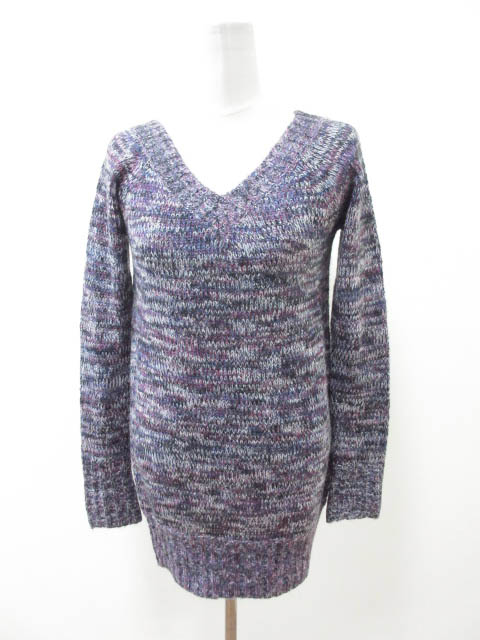 ブラック バイ マウジー Black By Moussy ニットワンピース ミニ 長袖 マフラー付き F 紫 O399 中古 102 ベクトルパーク