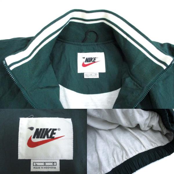 ナイキ 深緑 ハーフジップ ビッグスウッシュ ナイロンジャケット フード収納 L ナイキ NIKE 90's ナイロンジャケット ハーフジップ ビッグ