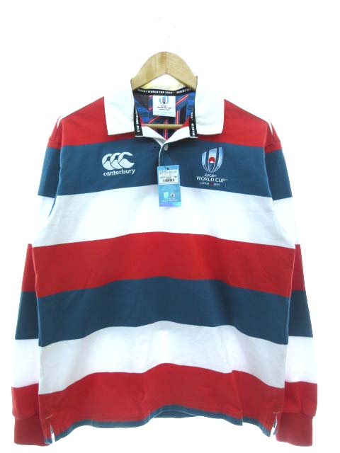 未使用品 カンタベリー Canterbury ラグビーワールドカップ19 ストライプ ラグビー ジャージ ラガーシャツ 長袖 トップス ホワイト L メンズ 103 ベクトルパーク