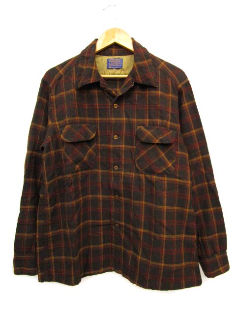 ペンドルトン Pendleton 60 S ウールシャツ 開襟シャツ チェック ヴィンテージ ブラウン L メンズ 103 ベクトルパーク