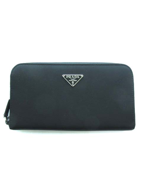 良品✨プラダ サフィアーノ 三角プレート PRADA 長財布 ブラック 即決