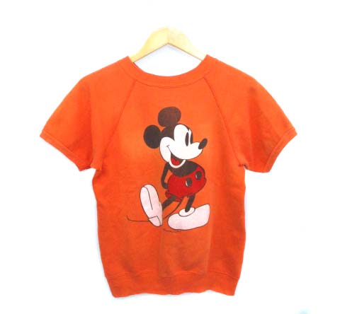 ヴィンテージ Vintage 70 S ディズニー Disney ミッキー 半袖 スウェット シャツ 染み込み プリント オレンジ S メンズ レディース 103 ベクトルパーク