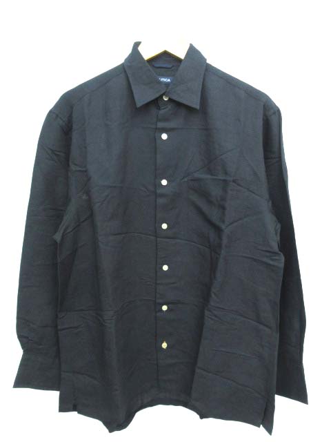 ノーティカ Nautica リネン レーヨン シャツ 長袖 刺繍 ブラック M メンズ 103 ベクトルパーク