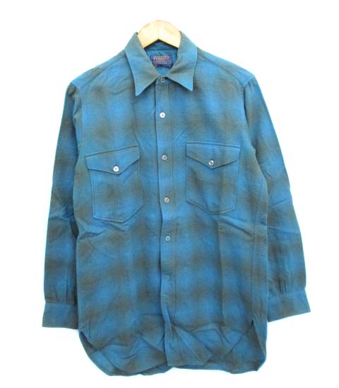 ペンドルトン PENDLETON 60's ウール シャツ シャドーチェック ヴィンテージ ターコイズブルー 15 メンズ 幸せなふたりに贈る結婚祝い ペンドルトンPENDLETON S size ウールジャケット 60s,70s カバーオール