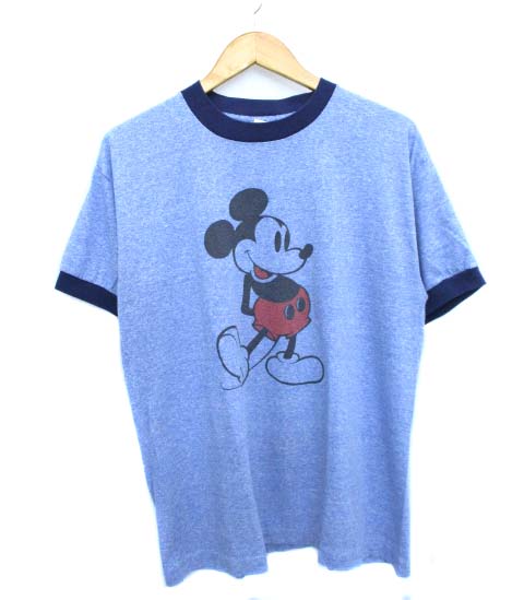 ディズニー Disney 80 S オフィシャル リンガー Tシャツ ミッキー Mickey プリント Usa製 ヴィンテージ 霜降り ブルー Xl メンズ 103 ベクトルパーク