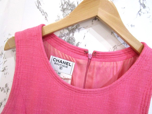 シャネル CHANEL ワンピース ノースリーブ リネン混 ピンク 36 【中古 