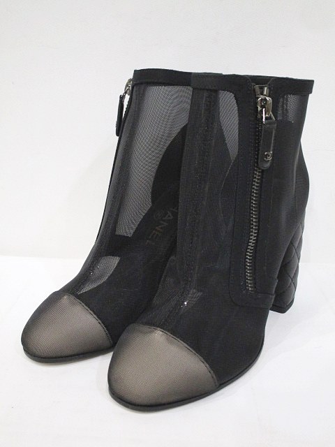 【美品】CHANEL　シャネル　マトラッセ　ブーツ　チェーン　ココマーク　39 未使用品 シャネル CHANEL ショート ブーツ メッシュ ココマーク
