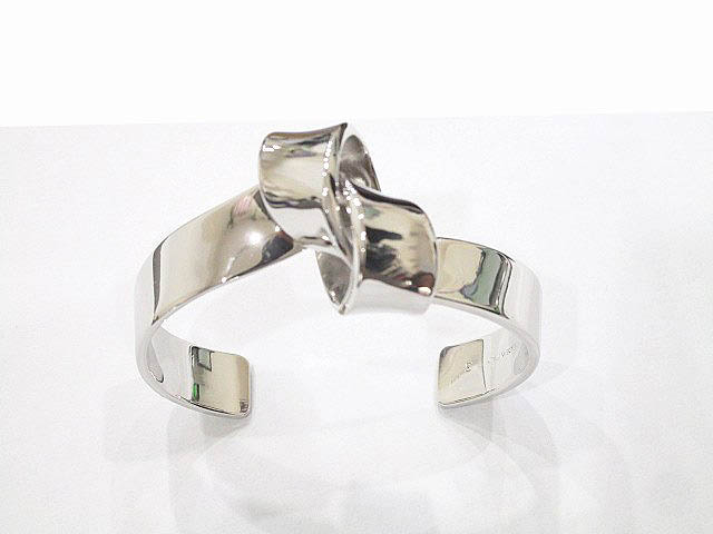 セリーヌ CELINE ノット フラットブレスレット バングル S 銀色 0723  