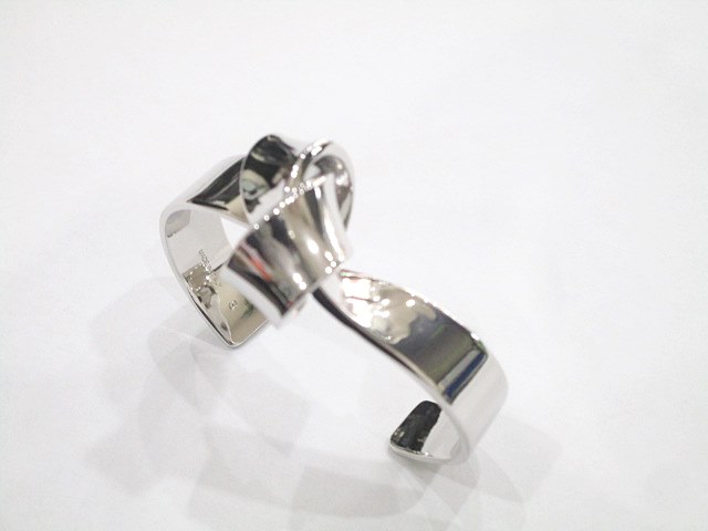セリーヌ CELINE ノット フラットブレスレット バングル S 銀色 0723  