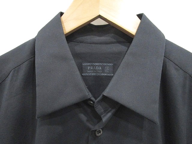 プラダ PRADA ドレス シャツ 長袖 ストレッチ 42 黒 1116 106