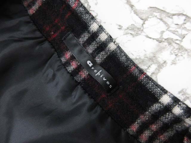 アルシーヴ Archives ワンピース タータンチェック ウール 半袖 ミニ ブラック ホワイト レッド 黒 白 赤 M 中古 111 ベクトルパーク
