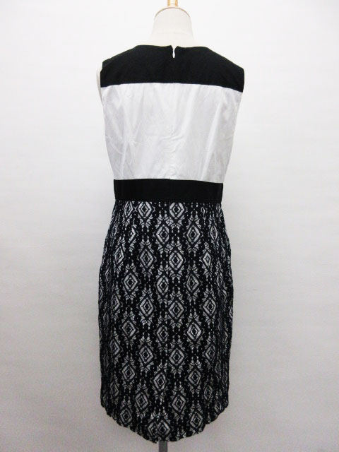 タラジャーモン Tarajarmon 美品 ワンピース ノースリーブ レース ひざ下丈 ホワイト ネイビー ブラック 白 紺 黒 40 レディース 111 ベクトルパーク