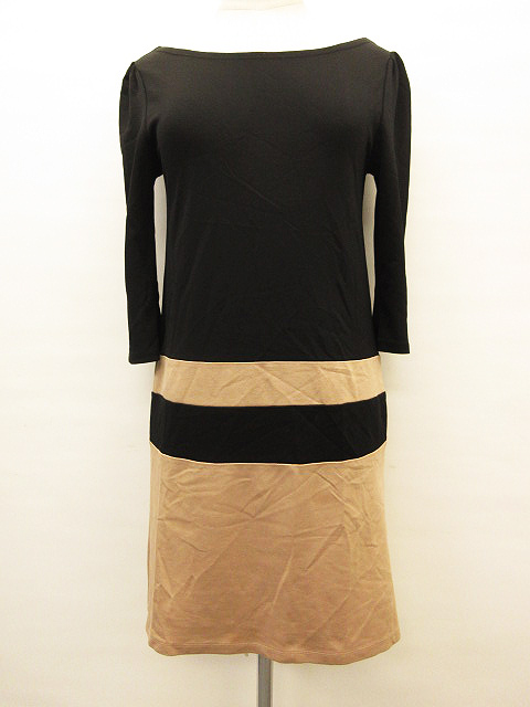 デュラスアンビエント Duras Ambient ワンピース ボートネック 5分袖 タイト ミニ丈 ｉライン バイカラー ブラック ベージュ 黒 Free レディース 111 ベクトルパーク