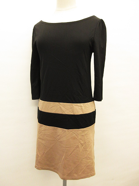 デュラスアンビエント Duras Ambient ワンピース ボートネック 5分袖 タイト ミニ丈 ｉライン バイカラー ブラック ベージュ 黒 Free レディース 111 ベクトルパーク