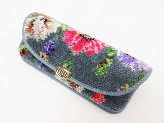 フェイラー Feiler 美品 メガネケース シニョール織 花柄 グレー レディース 111 ベクトルパーク