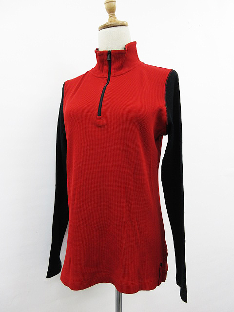 L-RL LAUREN ACTIVE RALPH LAUREN エルアールエル ラルフローレン カットソー ハイネック ワッフル レッド ブラック 赤  黒 L