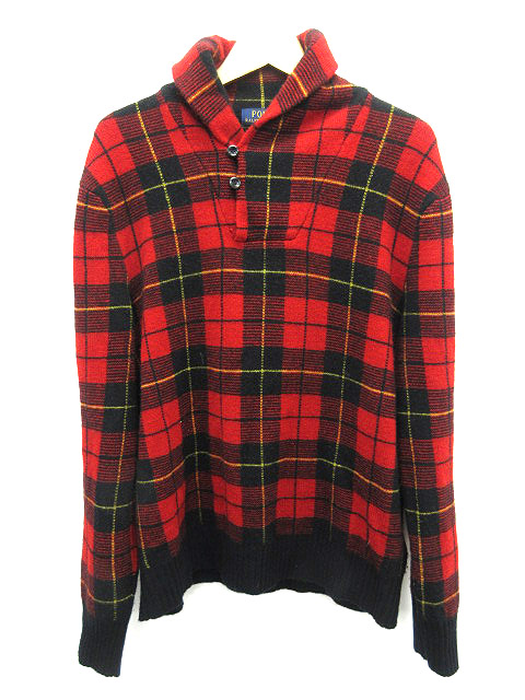 ポロ ラルフローレン Polo Ralph Lauren ニット セーター 長袖 チェック柄 ヘンリー レッド系 L メンズ 111 ベクトルパーク