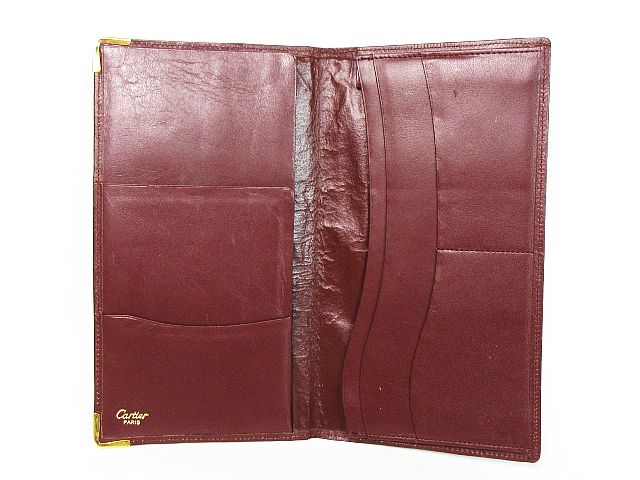正規 カルティエ マスト クラシック ロゴ 長財布赤 ボルドー×ゴールド  