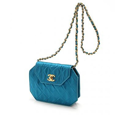 CHANEL／シャネル】 バッグ サテンショルダー ターコイズ 【中古