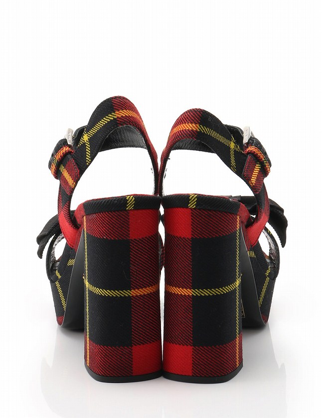 プラダ PRADA タータンチェック柄 リボン ヒールサンダル シューズ 37 