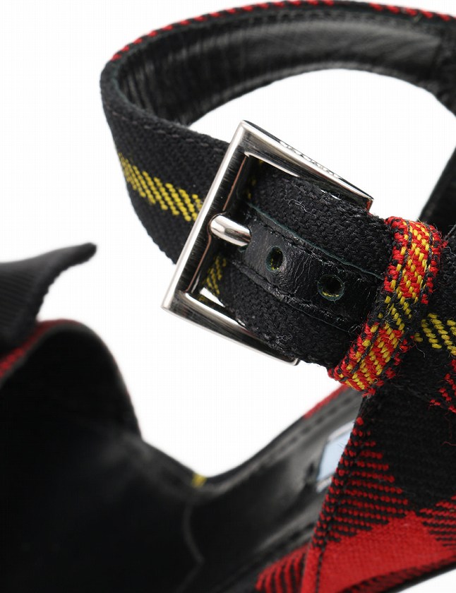 プラダ PRADA タータンチェック柄 リボン ヒールサンダル シューズ 37 