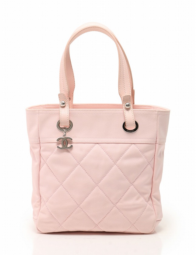 シャネル CHANEL トートバッグ ピンク キルティング キャンバス レザー  