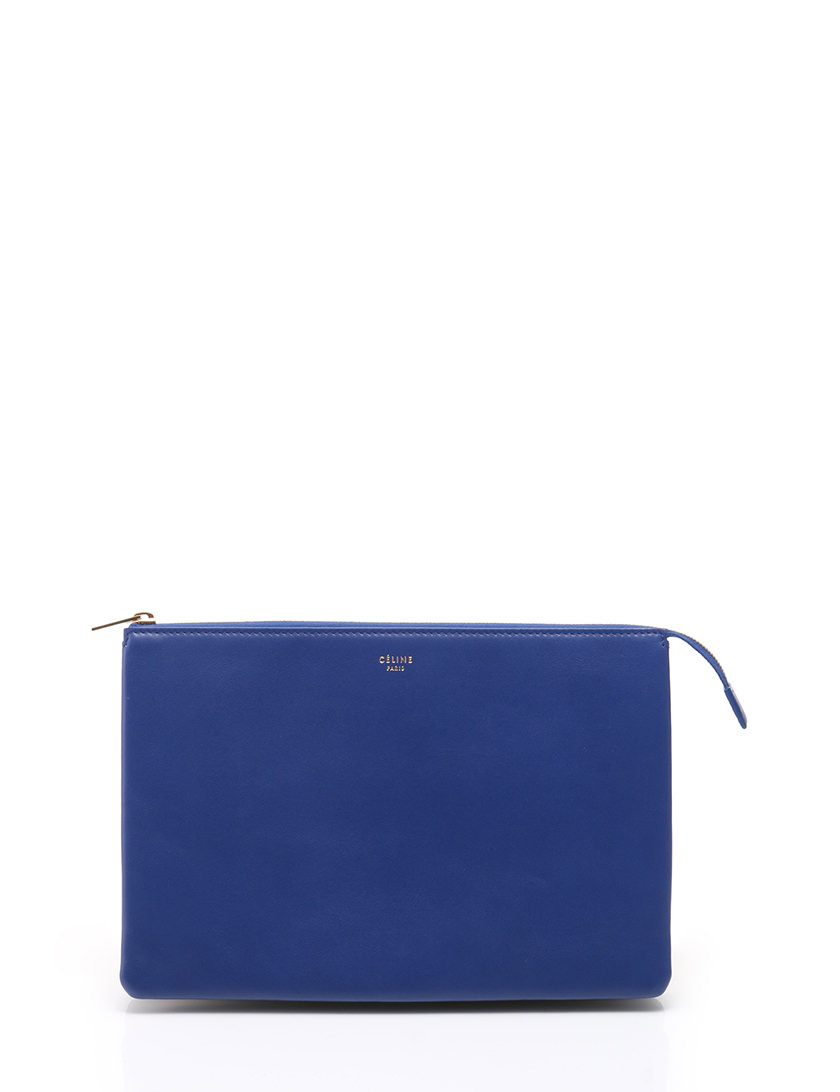 セリーヌ CELINE クラッチバッグ ポーチ 青 ブルー ベージュ レザー 