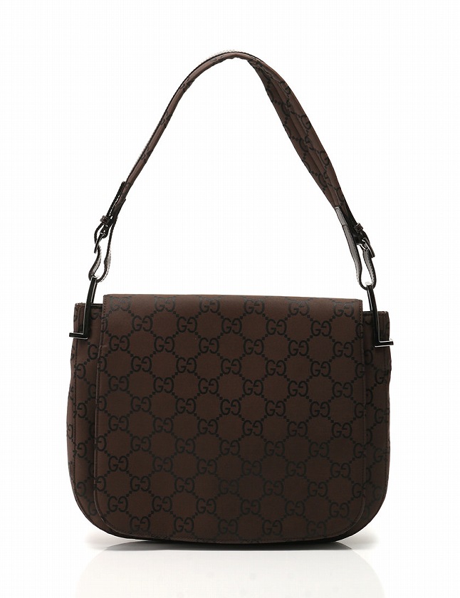 グッチ GUCCI ショルダーバッグ 茶色 ブラウン ナイロン レザー 001  
