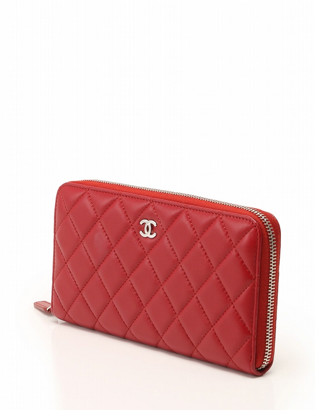 シャネル CHANEL マトラッセ 長財布 赤 レッド 小物 ラムスキン レザー 