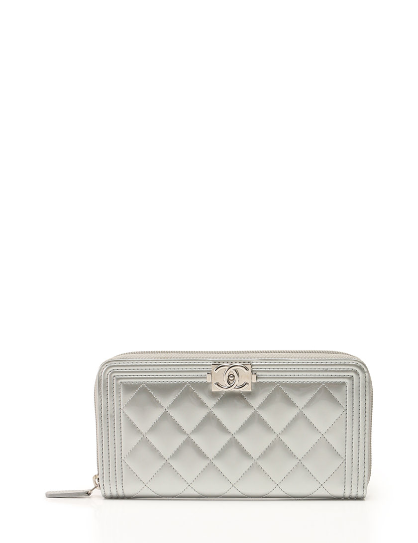 シャネル CHANEL 長財布 シルバー ラウンドファスナー 小物 エナメル 