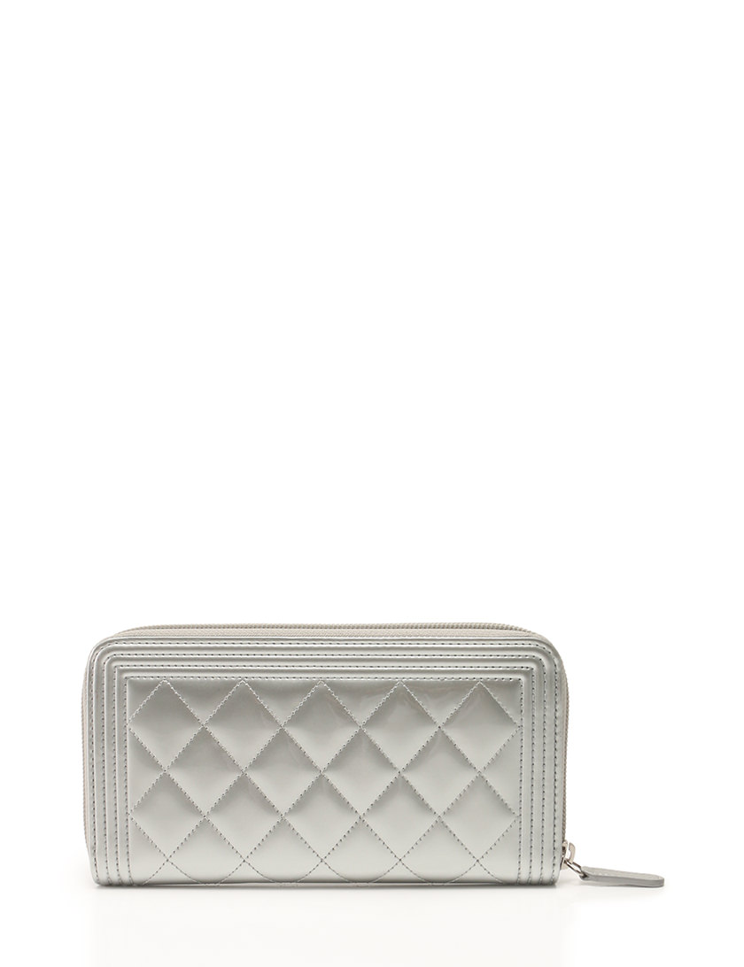 シャネル CHANEL 長財布 シルバー ラウンドファスナー 小物 エナメル 