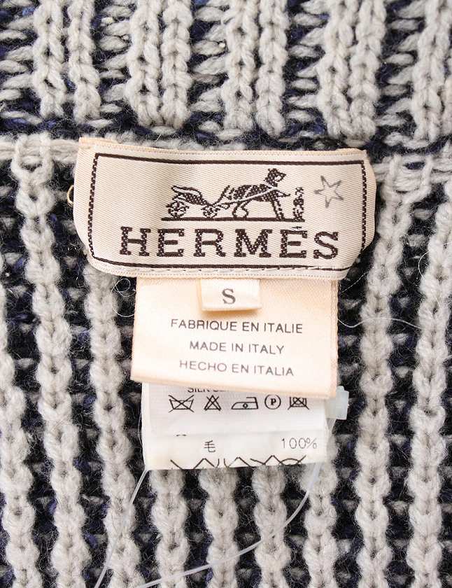 エルメス HERMES ニット セーター ネイビー 紺 S トップス 長袖 ウール 