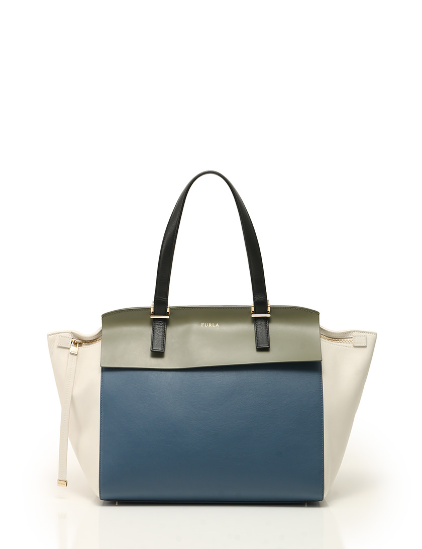 フルラ FURLA トートバッグ ネイビー 白 グレー レザー ドルチェ 